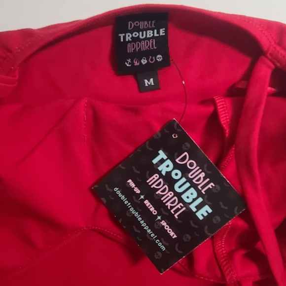 NWT Double Trouble Apparel Cherry Red Hollywood Dame Top, Size M - Picture 5 of 8